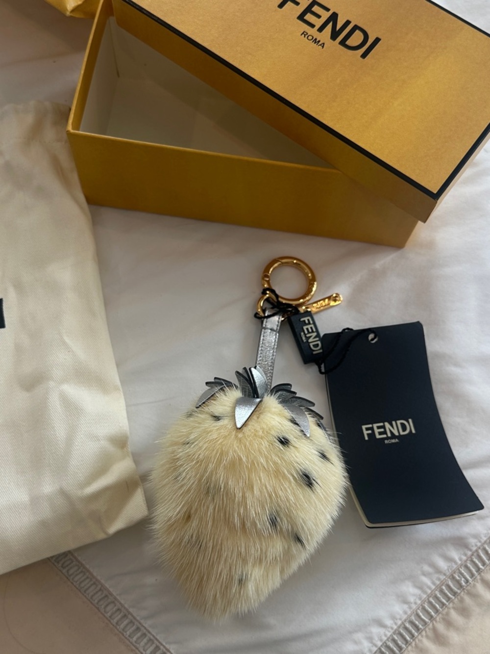 Fendi Mink Fragola Bag Charm in Vision/Catalan Mirror (butter yellow and silver)
